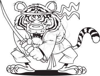 Royalty Free Clipart Image of a Samurai Tiger
