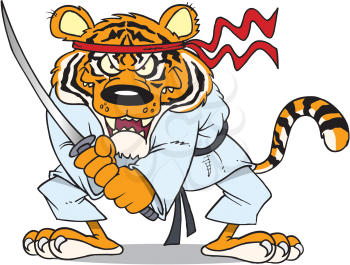 Royalty Free Clipart Image of a Samurai Tiger