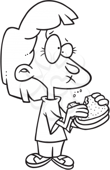 Royalty Free Clipart Image of a Little Girl Eating a Sandwich