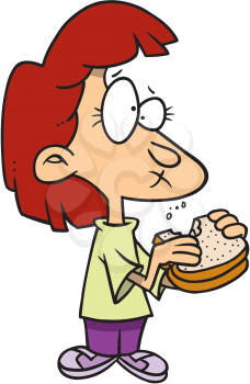 Royalty Free Clipart Image of a Kid Eating a Sandwich