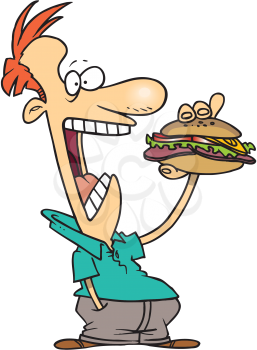Royalty Free Clipart Image of a Man Eating a Sandwich