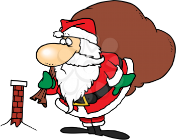 Royalty Free Clipart Image of Santa on a Rooftop