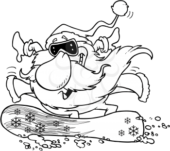 Royalty Free Clipart Image of Snowboarding Santa