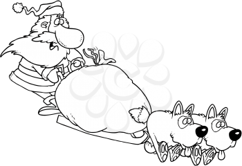 Royalty Free Clipart Image of Santa in a Dogsled