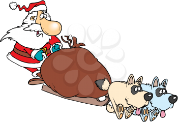 Royalty Free Clipart Image of Santa in a Dogsled