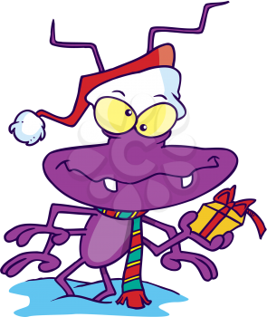 Royalty Free Clipart Image of a Bug Dressed for Christmas