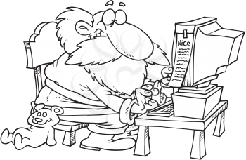 Royalty Free Clipart Image of Santa on a Computer