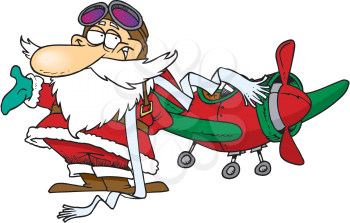 Royalty Free Clipart Image of Santa and an Airplane