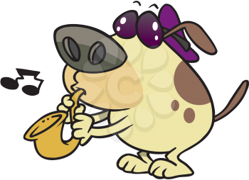 Royalty Free Clipart Image of a Dog Playing Sax