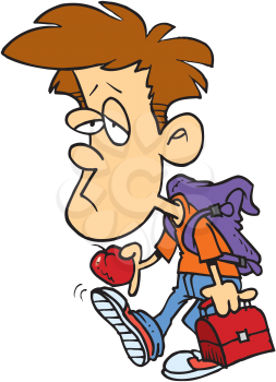 Royalty Free Clipart Image of a Sad Boy Going to School
