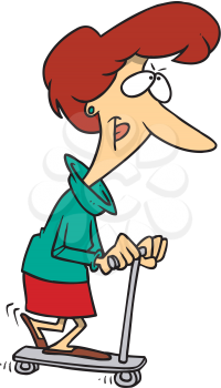 Royalty Free Clipart Image of a Woman on a Scooter