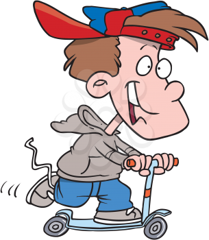 Royalty Free Clipart Image of a Boy on a Scooter