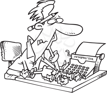 Royalty Free Clipart Image of a Guy With Writer's Block Sitting at a Typewriter