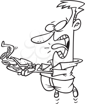Royalty Free Clipart Image of a Man Screaming at a Tentacle in a Sandwich