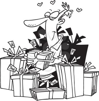 Royalty Free Clipart Image of a Man With a Lot of Presents