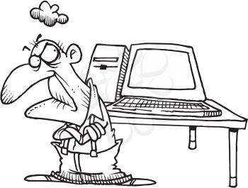 Royalty Free Clipart Image of an Elderly Man With a Computer