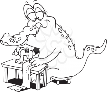 Royalty Free Clipart Image of an Alligator Sewing