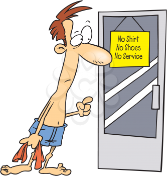 Royalty Free Clipart Image of a Man Reading a Sign on a Door