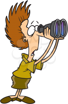 Royalty Free Clipart Image of a Woman Looking Through Binoculars With Shock