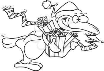 Royalty Free Clipart Image of a Christmas Shopping Penguin