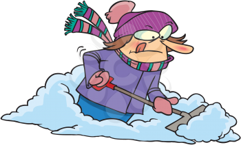 Royalty Free Clipart Image of a Woman Shovelling Snow