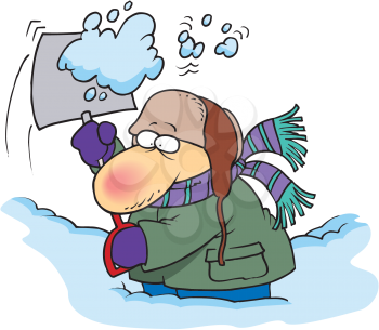 Royalty Free Clipart Image of a Man Shovelling Snow