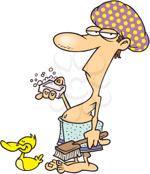 Royalty Free Clipart Image of a Man Getting Ready to Shower
