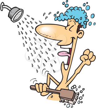 Royalty Free Clipart Image of a Man Singing in a Shower