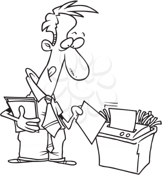 Royalty Free Clipart Image of a Man Shredding Papers