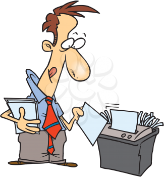 Royalty Free Clipart Image of a Man Using a Paper Shredder