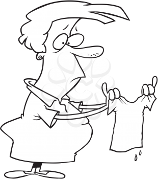 Royalty Free Clipart Image of a Woman Holding a Shrunken Shirt