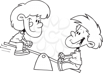 Royalty Free Clipart Image of Two Children on a Teeter-Totter