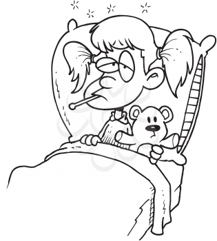 Royalty Free Clipart Image of a Sick Girl in Bed