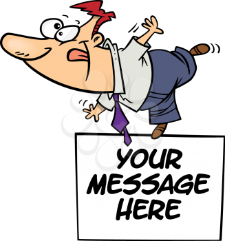 Royalty Free Clipart Image of a Businessman Balancing on a Message Board
