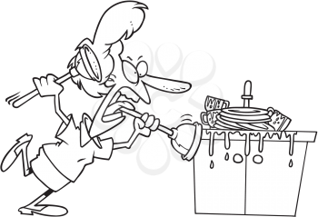 Royalty Free Clipart Image of a Woman Fixing a Plugged Sink
