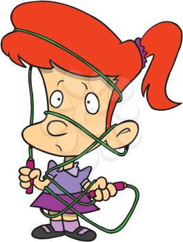 Royalty Free Clipart Image of a Girl Tangled in a Skipping Rope