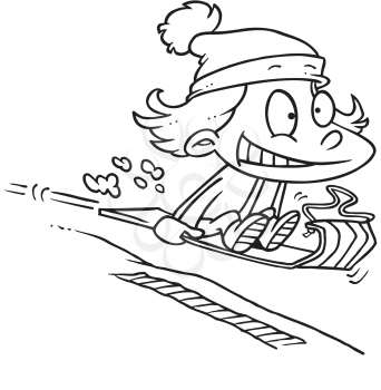 Royalty Free Clipart Image of a Girl on a Toboggan