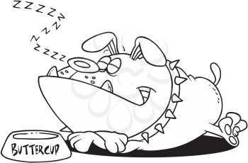 Royalty Free Clipart Image of a Dog Sleeping Beside His Dish