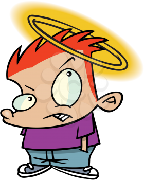 Royalty Free Clipart Image of a Boy With a Slipped Halo