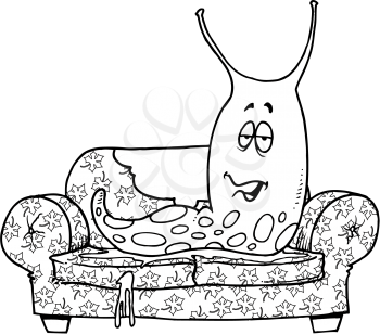 Royalty Free Clipart Image of a Slug on a Couch