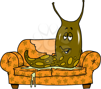 Royalty Free Clipart Image of a Slug on a Couch