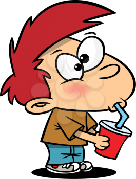Royalty Free Clipart Image of a
Boy Drinking From Cup With Straw