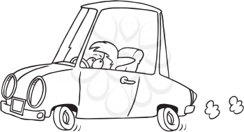 Royalty Free Clipart Image of a Small Boy in a Car