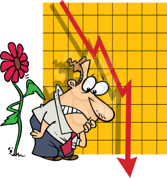 Royalty Free Clipart Image of a
Man Watching an Economic Decline Graph With a Flower