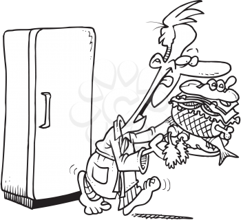 Royalty Free Clipart Image of a Man Raiding the Refrigerator