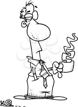 Royalty Free Clipart Image of a Man With a Coffee and a Snail