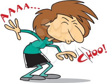 Royalty Free Clipart Image of a Woman Sneezing