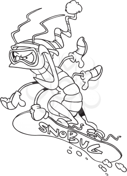 Royalty Free Clipart Image of a Snowboarding Bug