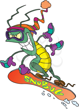 Royalty Free Clipart Image of a Snowboarding Bug