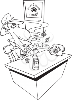 Royalty Free Clipart Image of a Detective at a Desk